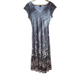 Komorov Abstract Print Cap Sleeve Lace Trimmed Midi Dress Size Large